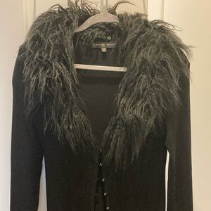 Black Duster Cardigan w/ Faux Fur Collar